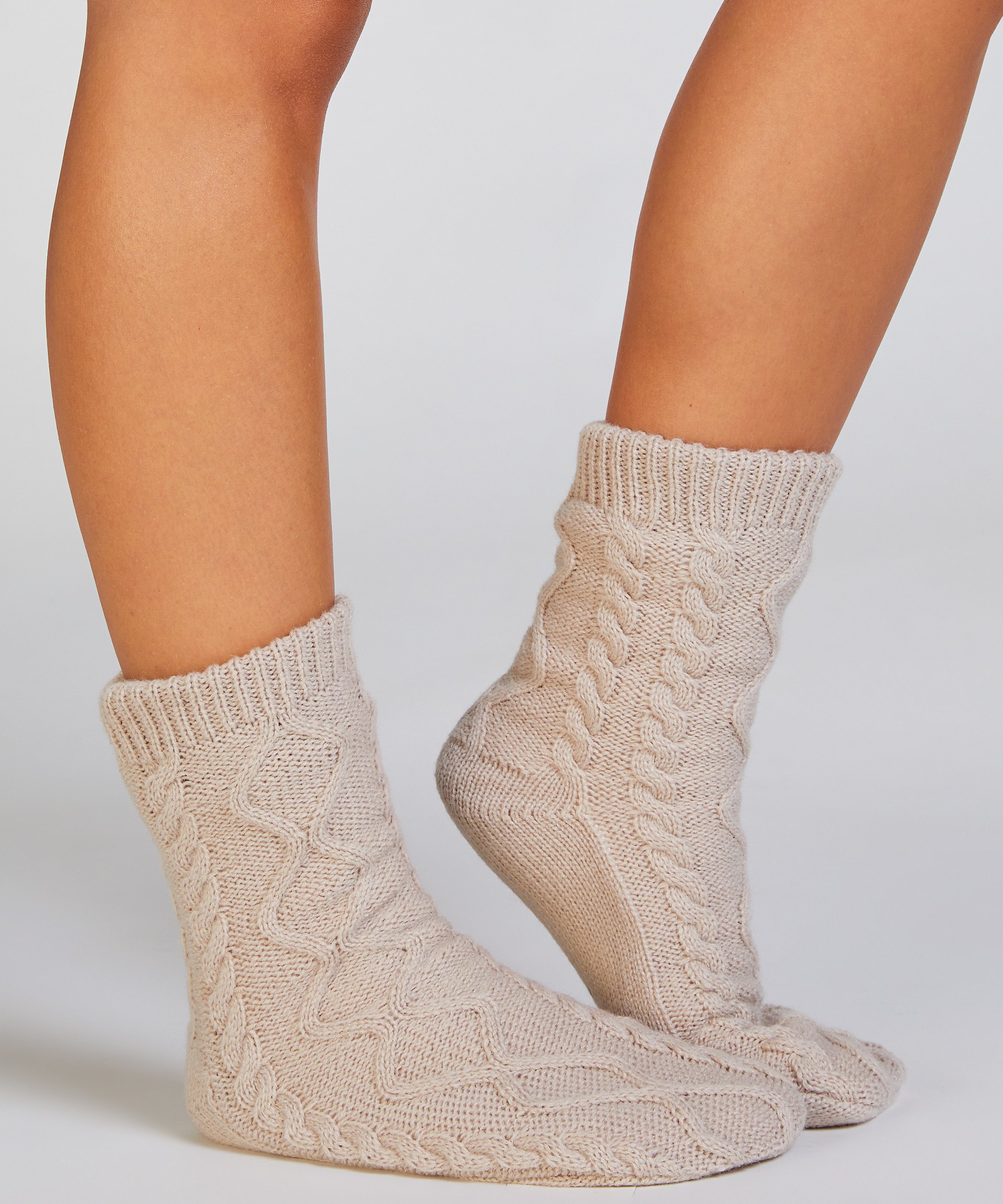 1 paire de chaussettes tricotées, Beige, main
