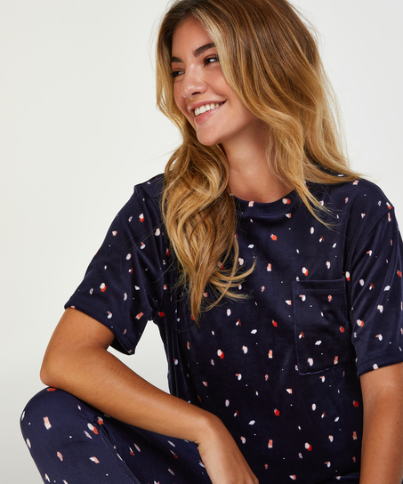 Top Velours Pocket, Blau