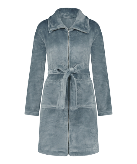 Peignoir en molleton avec fermeture éclair, Bleu