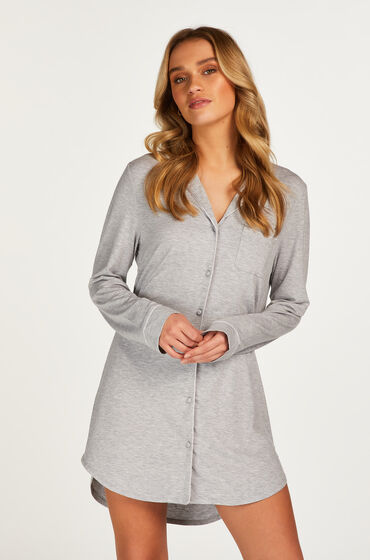 Image of Hunkemöller Langärmeliges Jersey-Hemdkleid Essential Grau