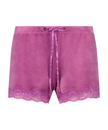 Shorts aus Velours mit Spitze, Lila