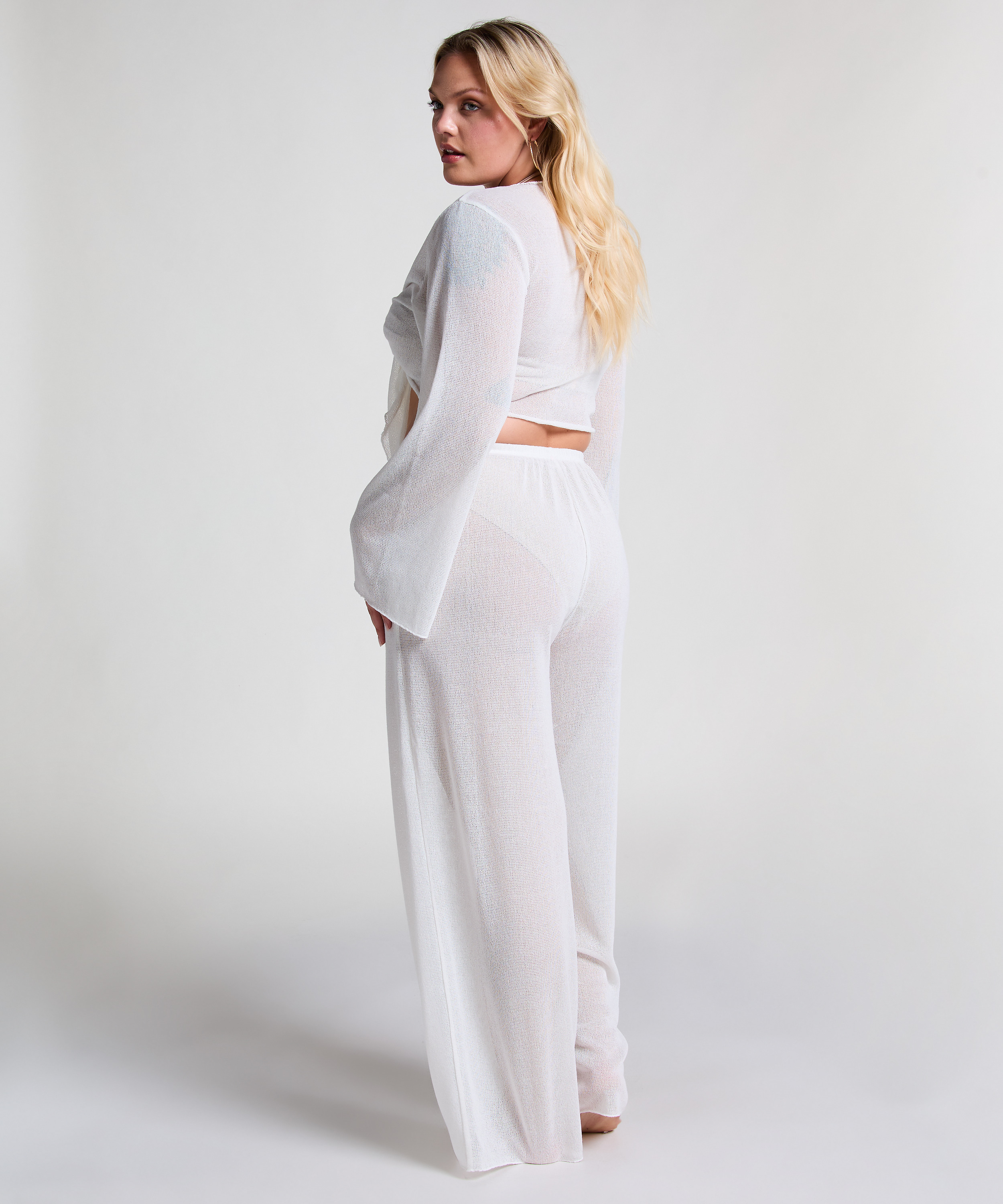 Pantalon de plage en maille, Blanc, main