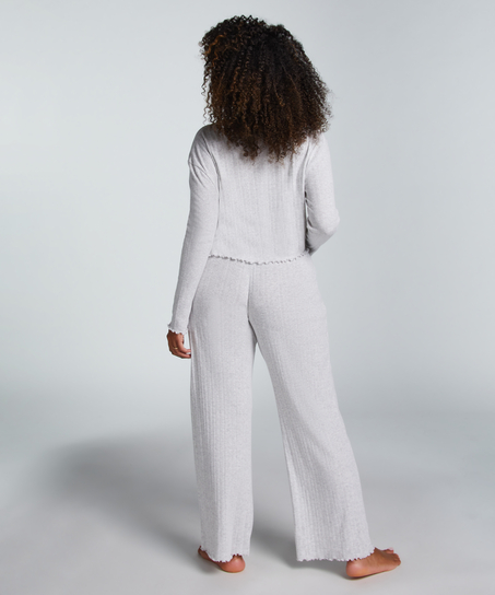 Haut de pyjama à manches longues Pointelle, Beige