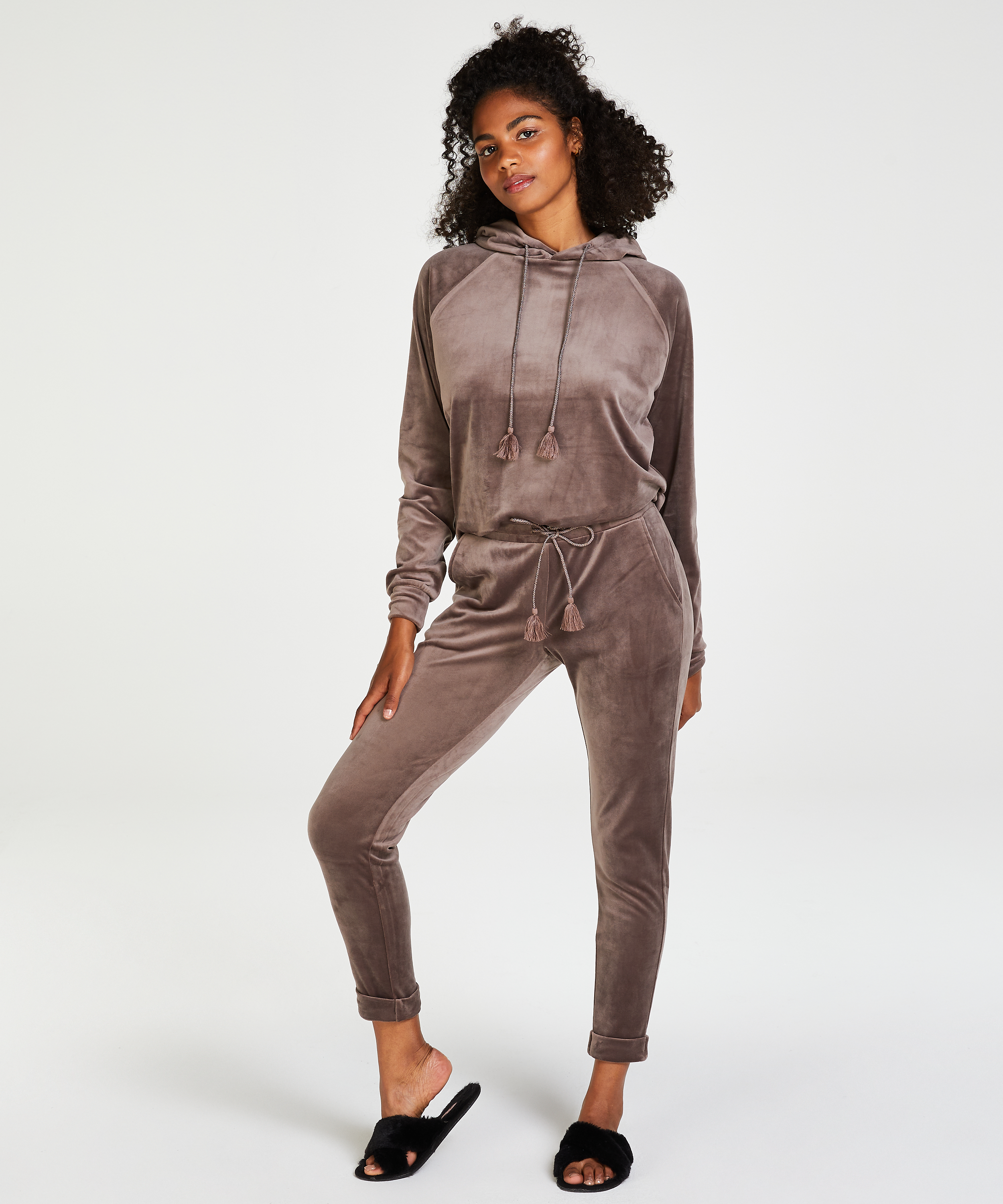 Hoodie en velours, Marron, main