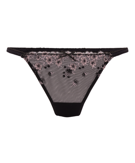 Chloe String mit hohem Bein, Schwarz