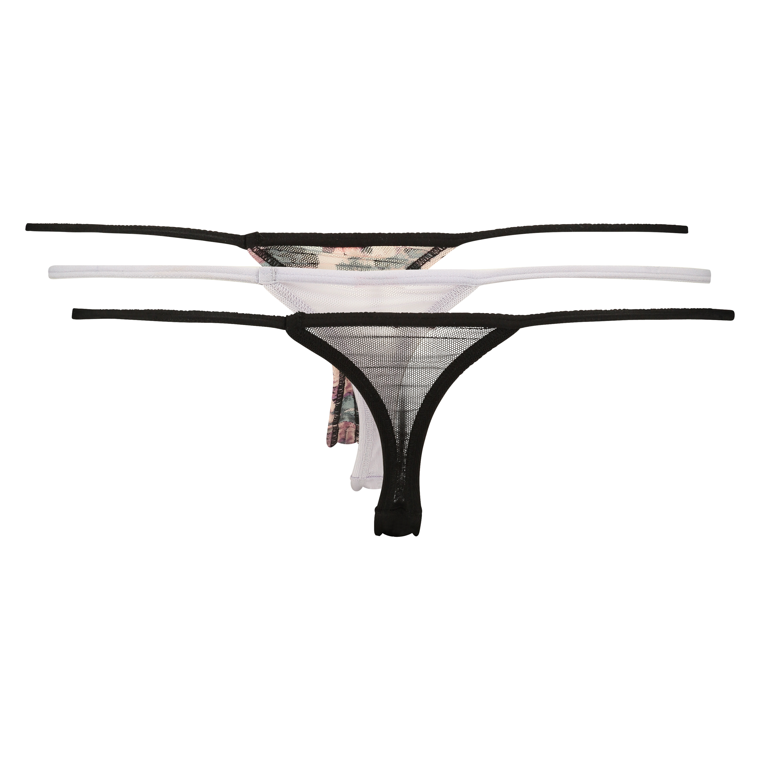 3-pack thongs mesh, Schwarz, main