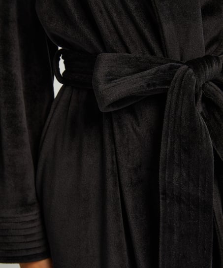 Kurzer Bademantel Velours, Schwarz