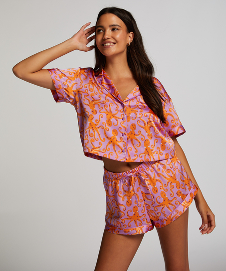 Kurzärmelige Satin-Jacke, Lila