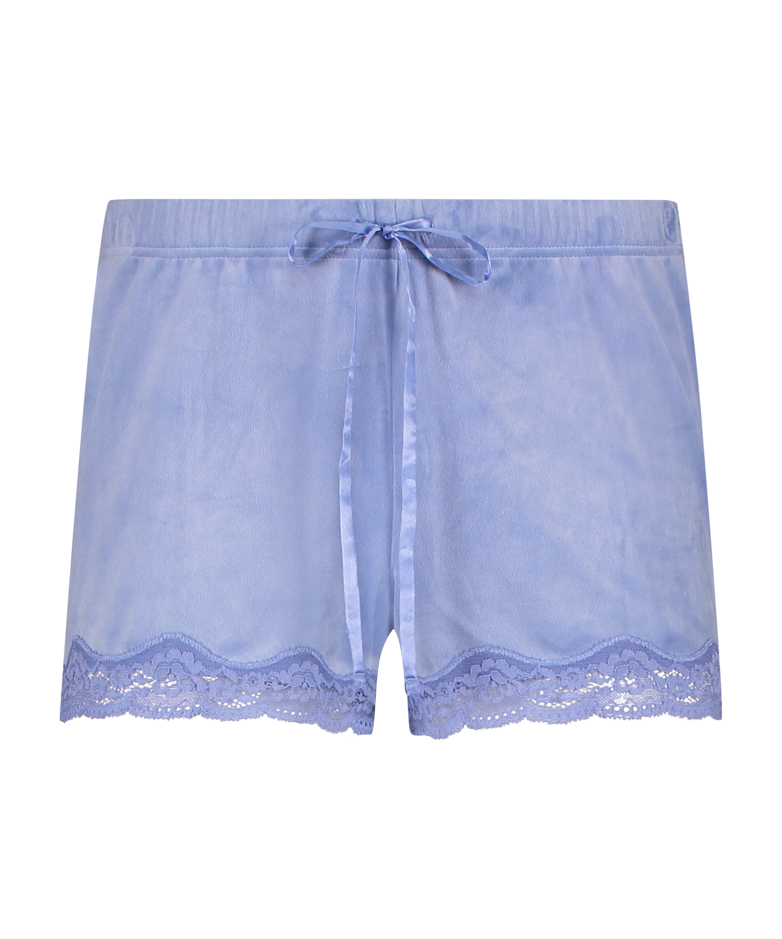 Shorts aus Velours mit Spitze, Blau, main