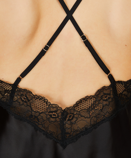 Cami Top Satin Spitze, Schwarz
