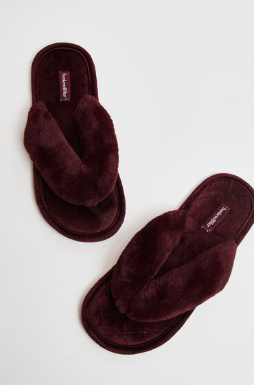 Hunkemöller Pantoufles en velours et fourrure Rouge