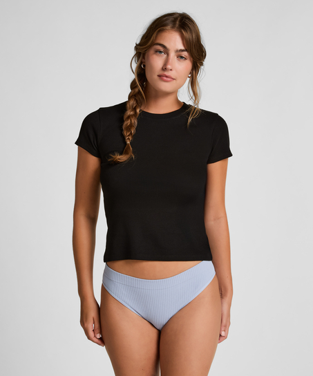 Pyjamatop Rib Crew Neck, Schwarz