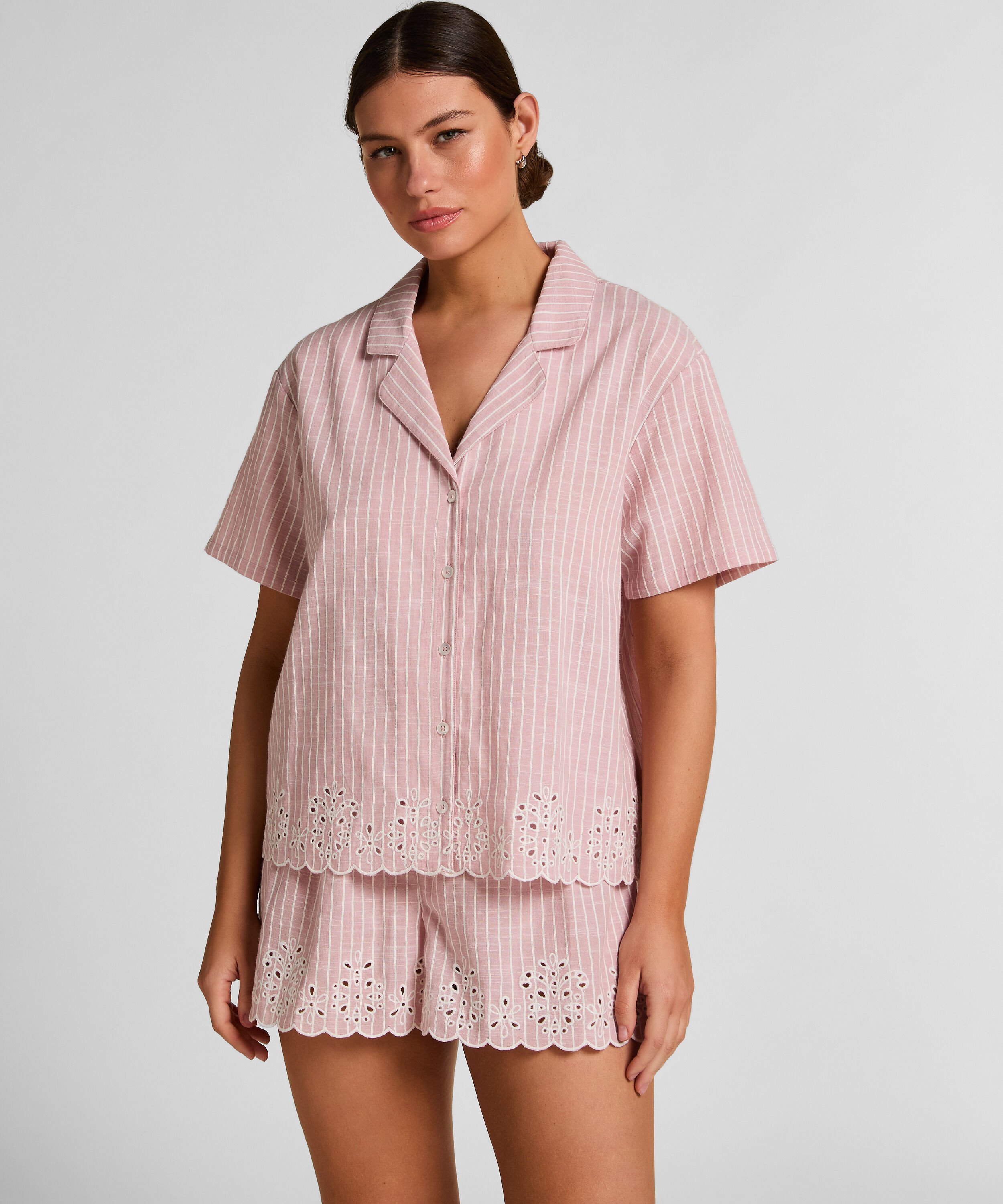 Gestreifte Pyjama-Shorts, Rose Gestreifte Pyjama-Shorts, Rose