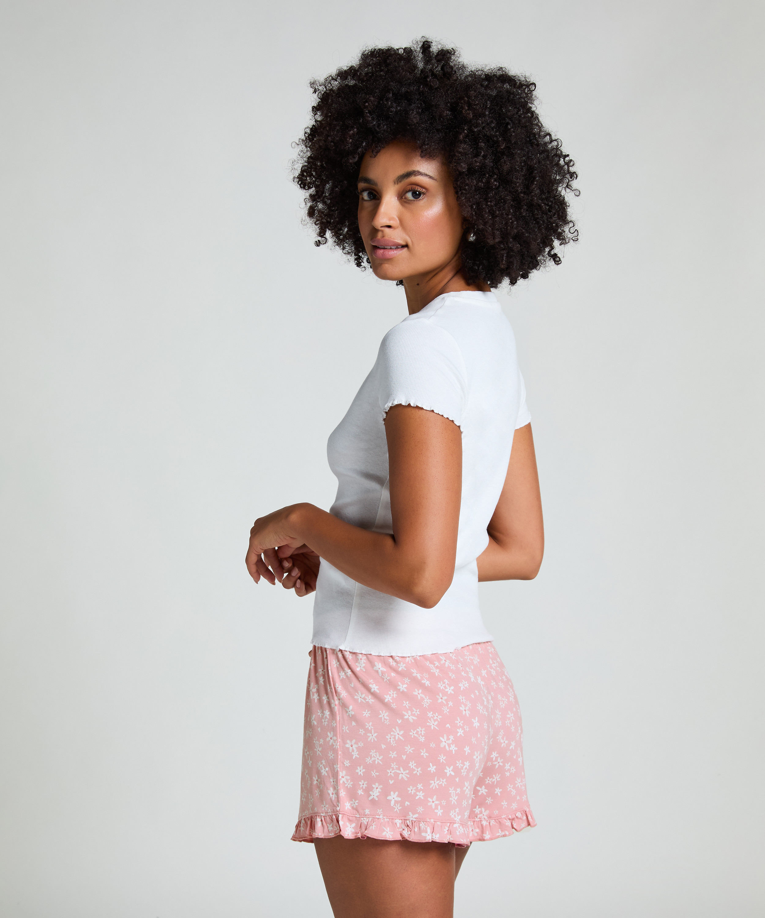 Jersey-Shorts mit Rüschen, Rose, main