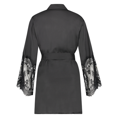 Kimono Lace Satin, Schwarz