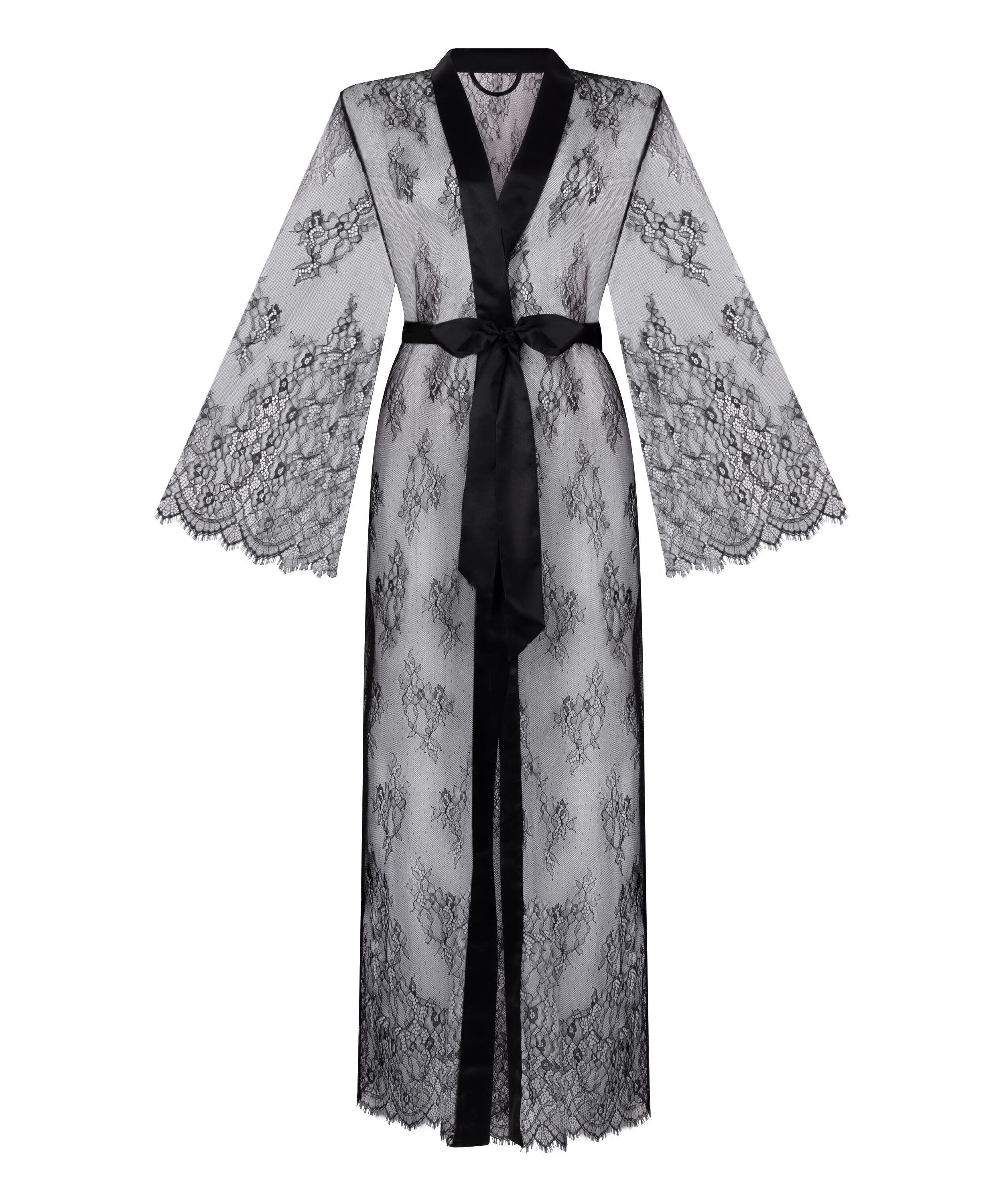 Long Kimono Allover Lace, Noir
