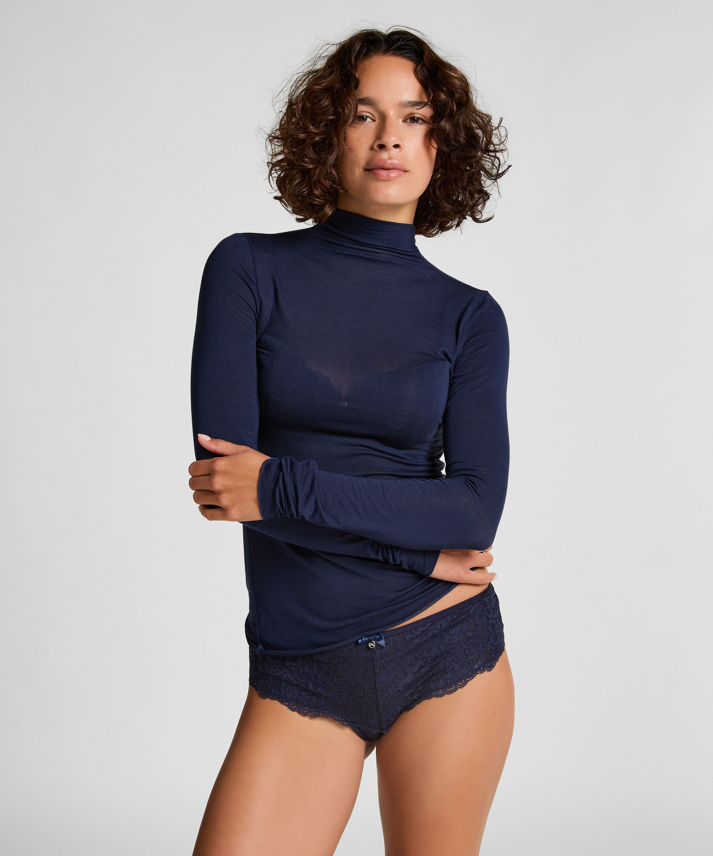 Haut avec cachemire à col roulé super soft, Bleu