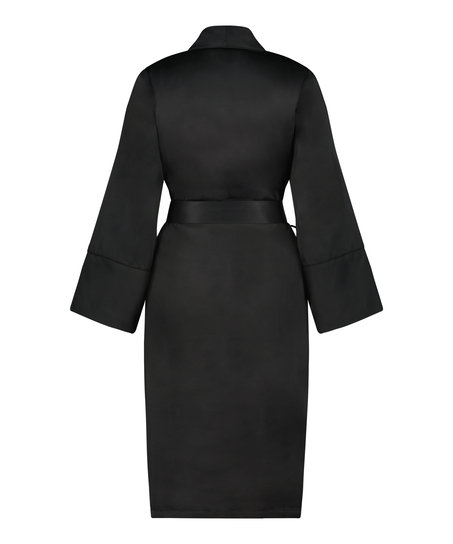 Bademantel Satin Fleece, Schwarz