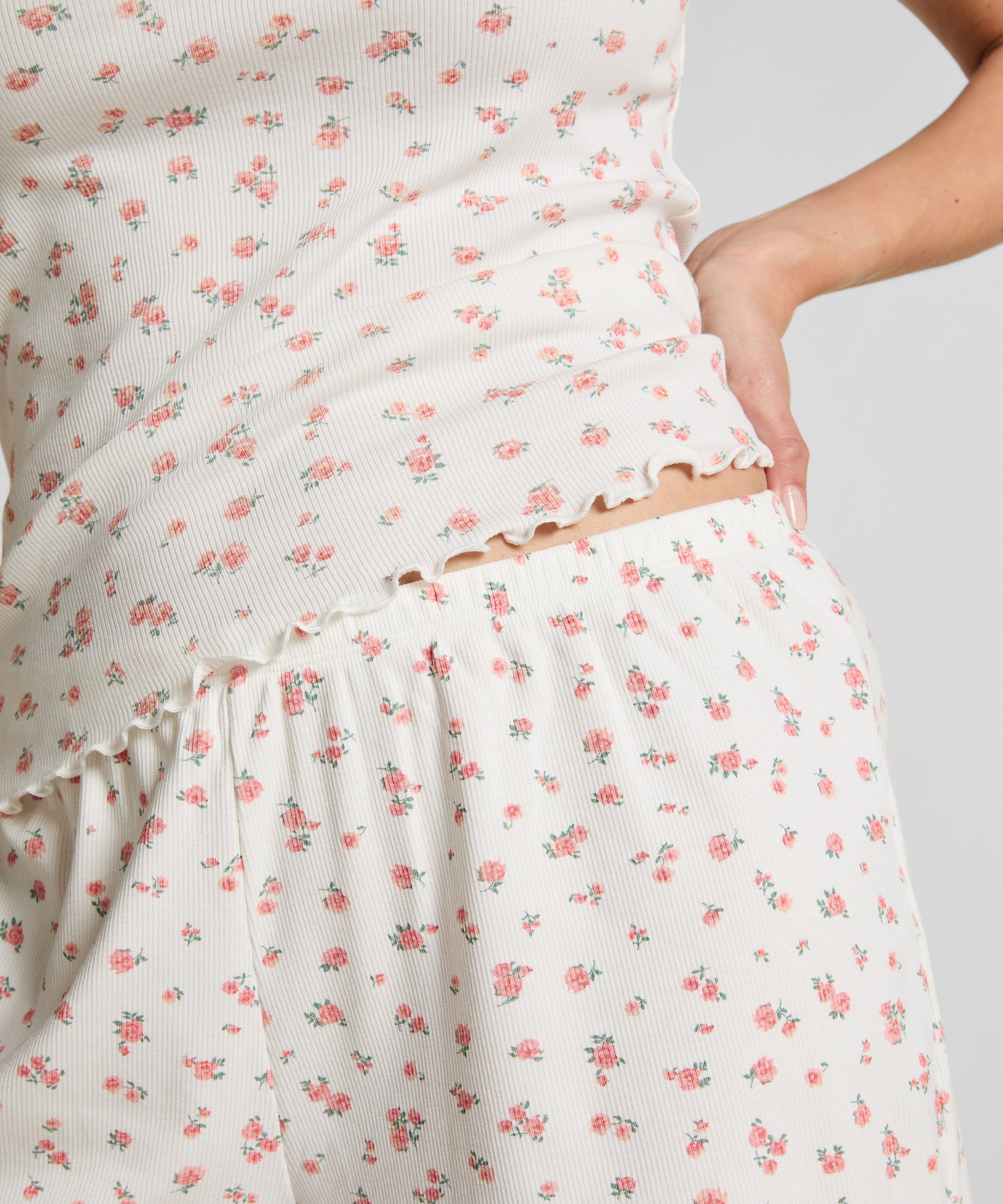 Gerippte Pyjamashorts, Weiß, main