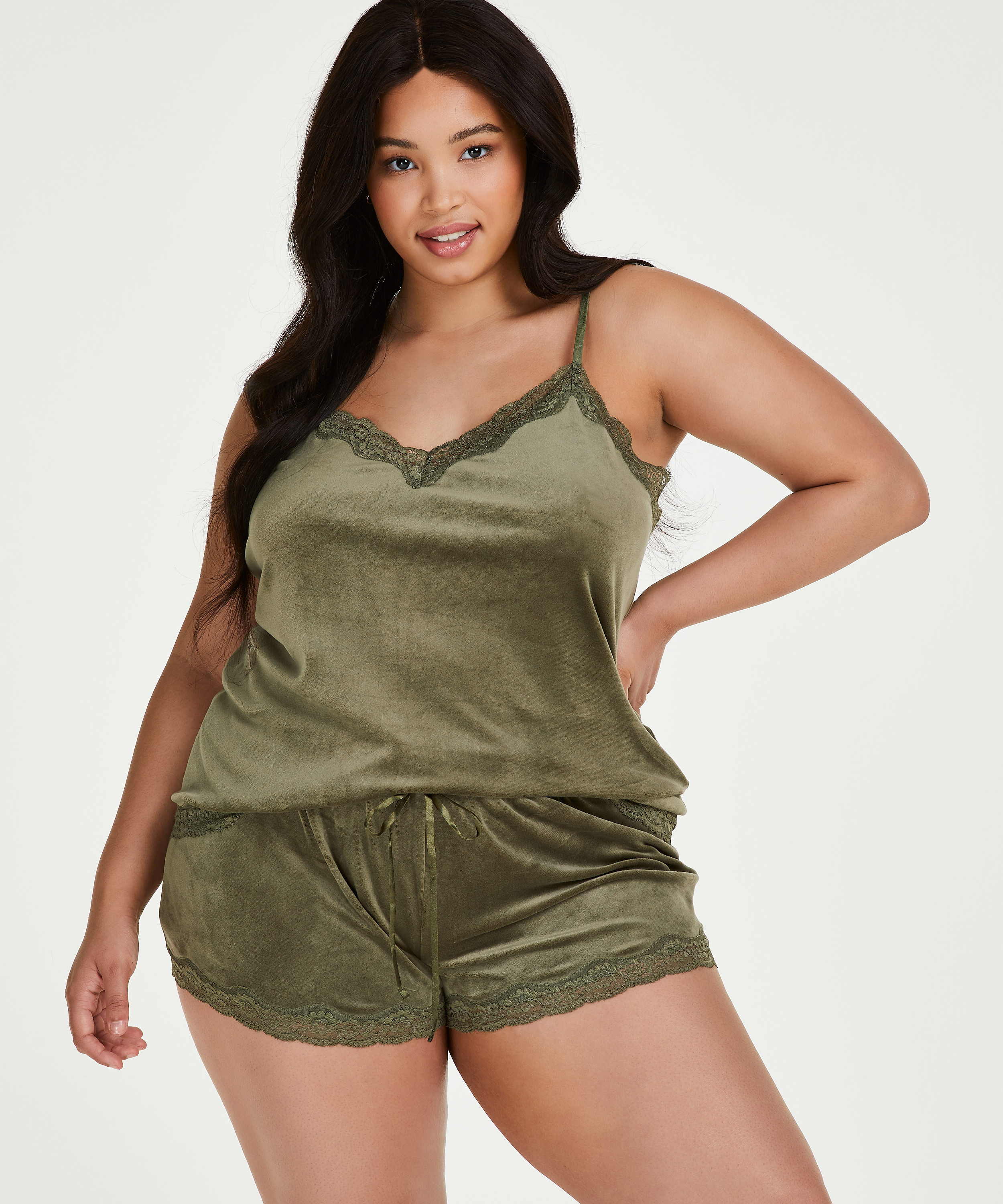 Short velours dentelle, Vert, main