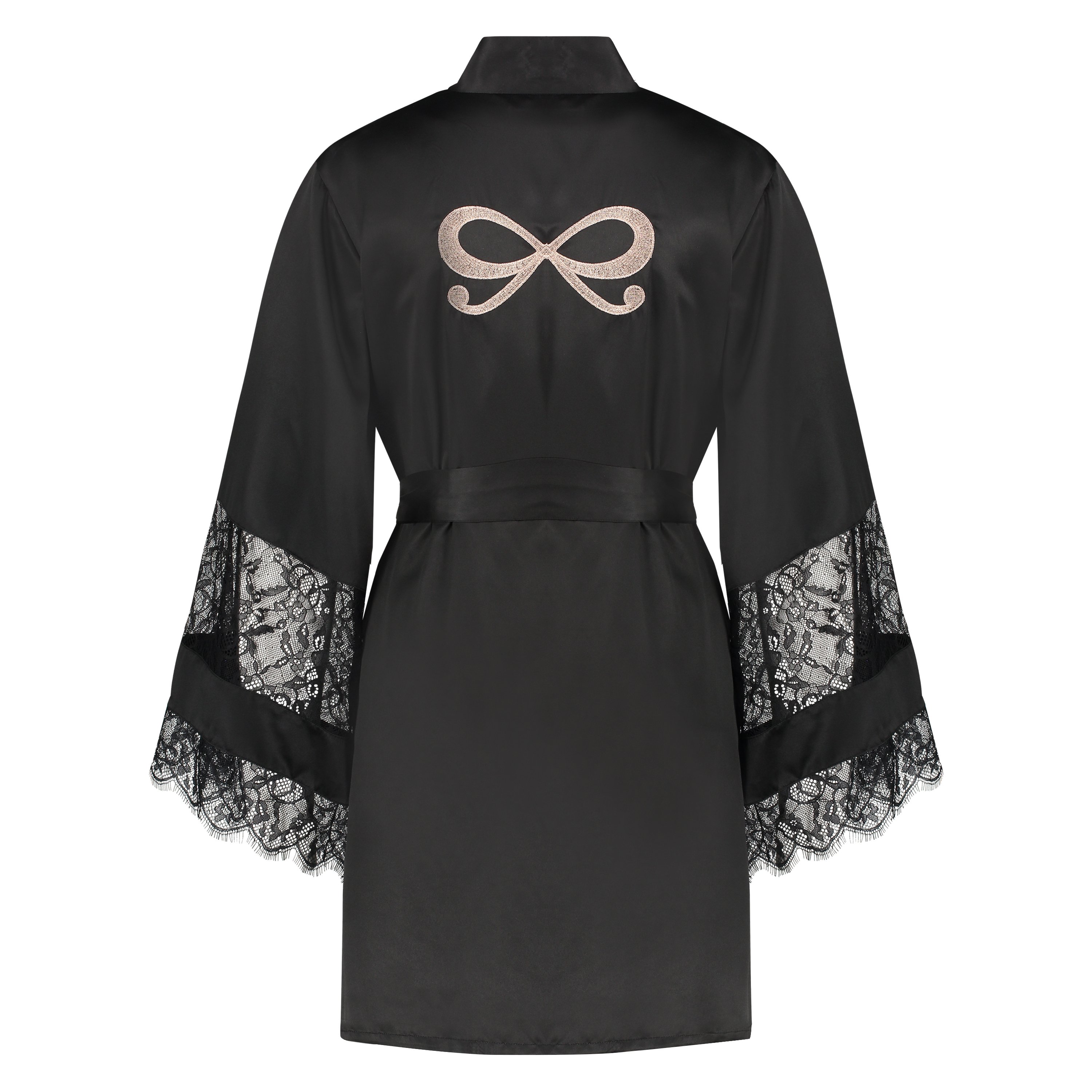 Kimono Satin en dentelle, Noir, main