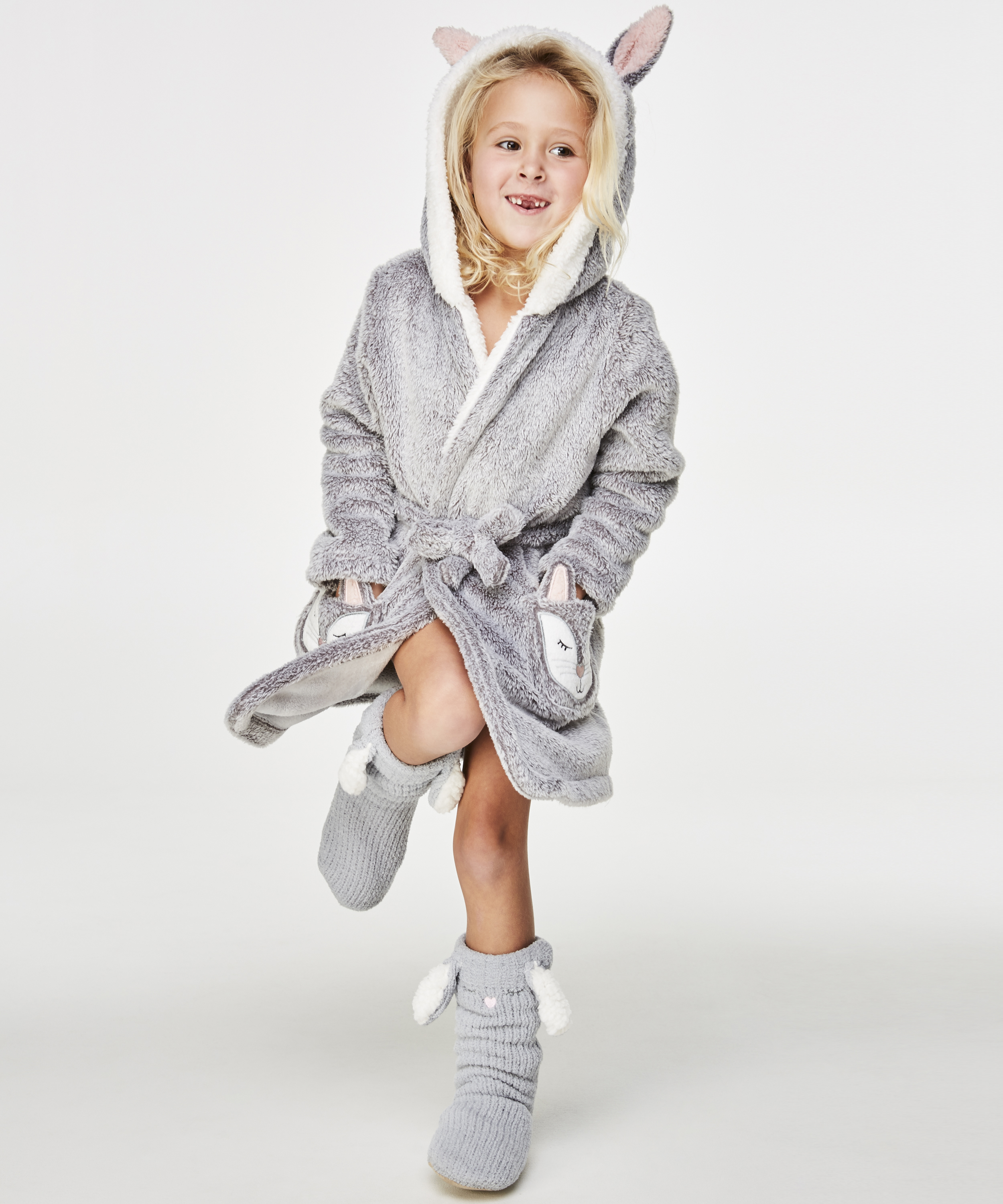 Badjas Fleece Enfant, Gris, main