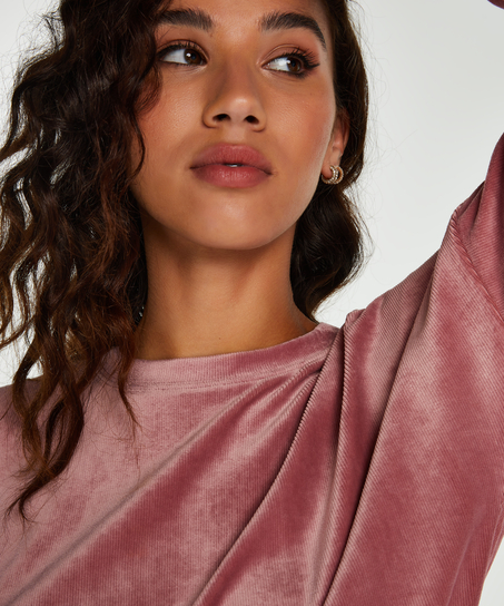 Top &agrave; manches longues Velours Rib, Rose