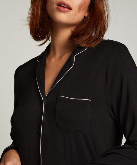 Langärmeliges Jersey-Hemdkleid Essential, Schwarz