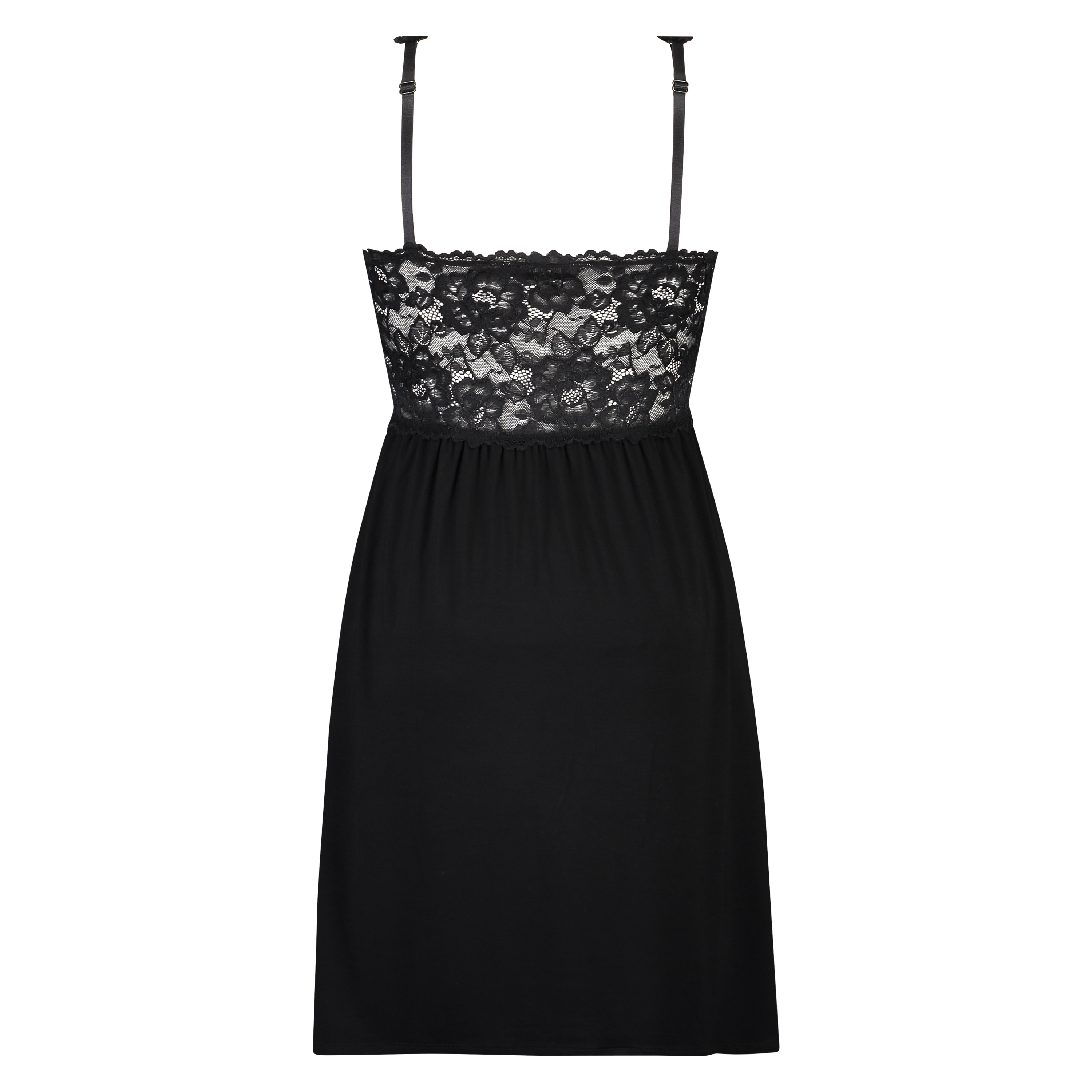 Slipdress Modal Lace mit Spitze, Schwarz, main