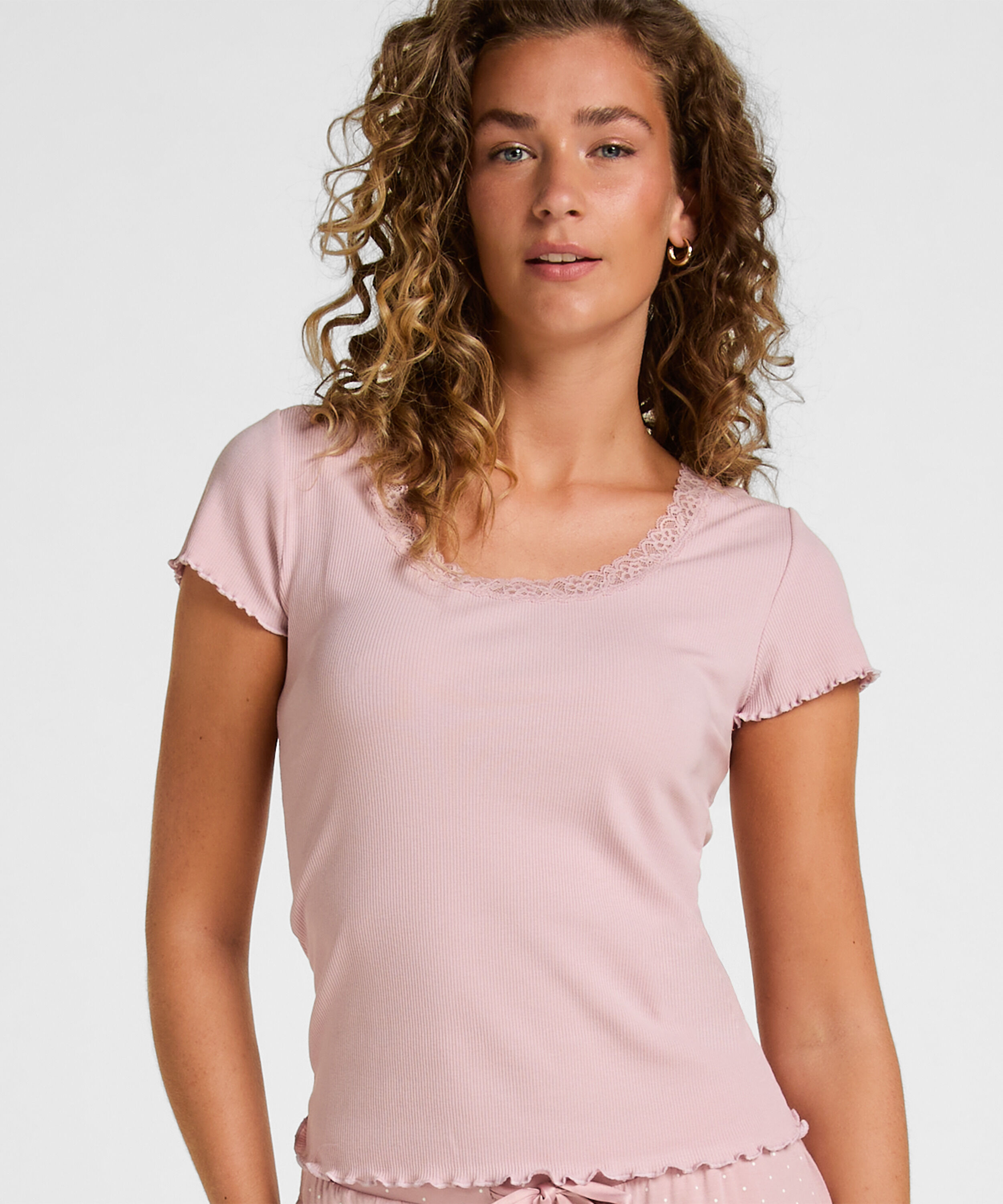 Pyjama-Oberteil Jersey Ripp, Rose