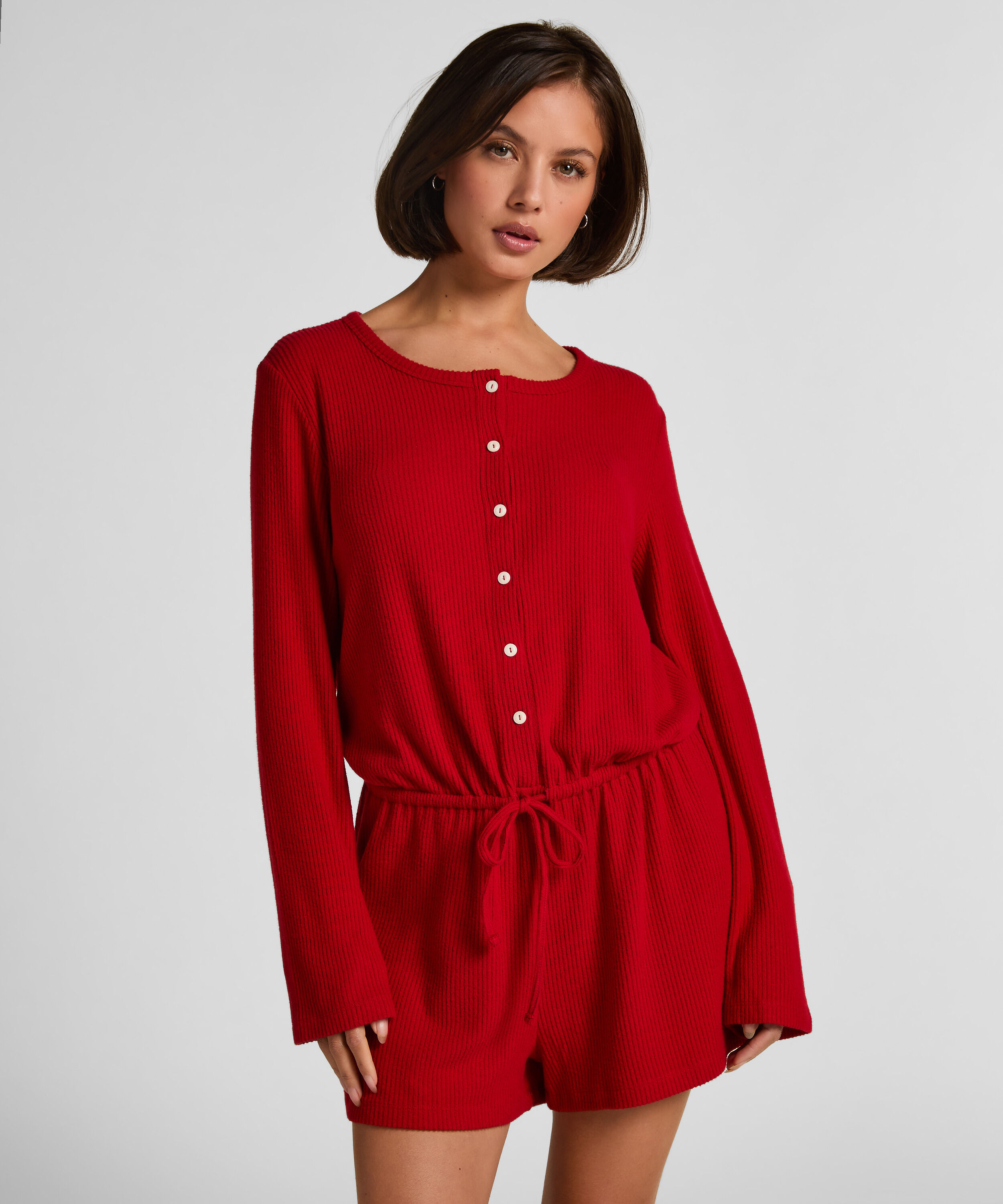 Combinaison de pyjama courte en jersey côtelé, Rouge Combinaison de pyjama courte en jersey côtelé, Rouge