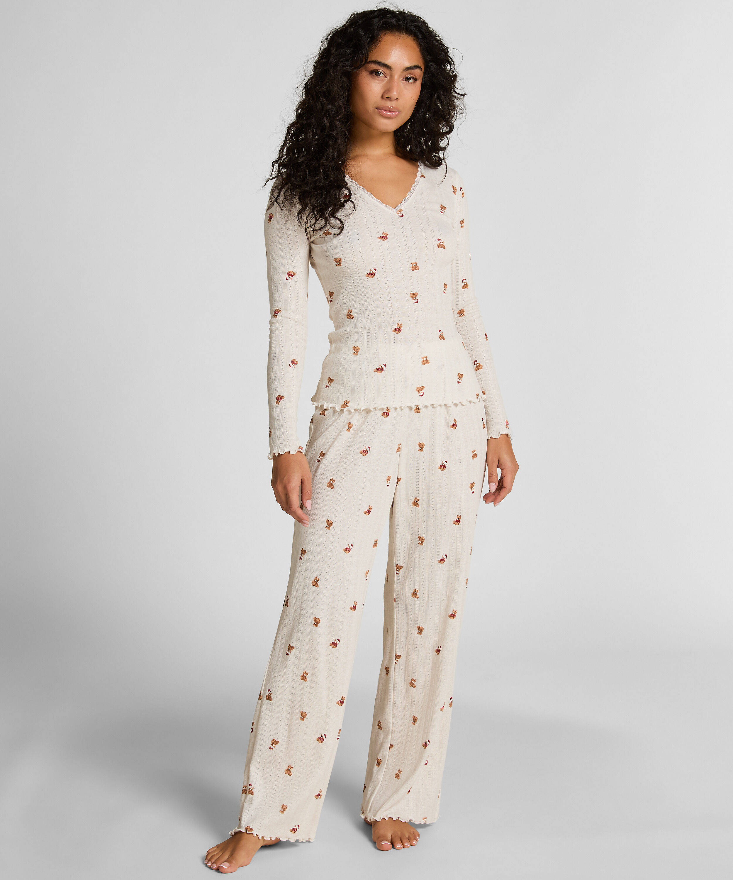 Langärmeliges Pyjamatop Pointelle