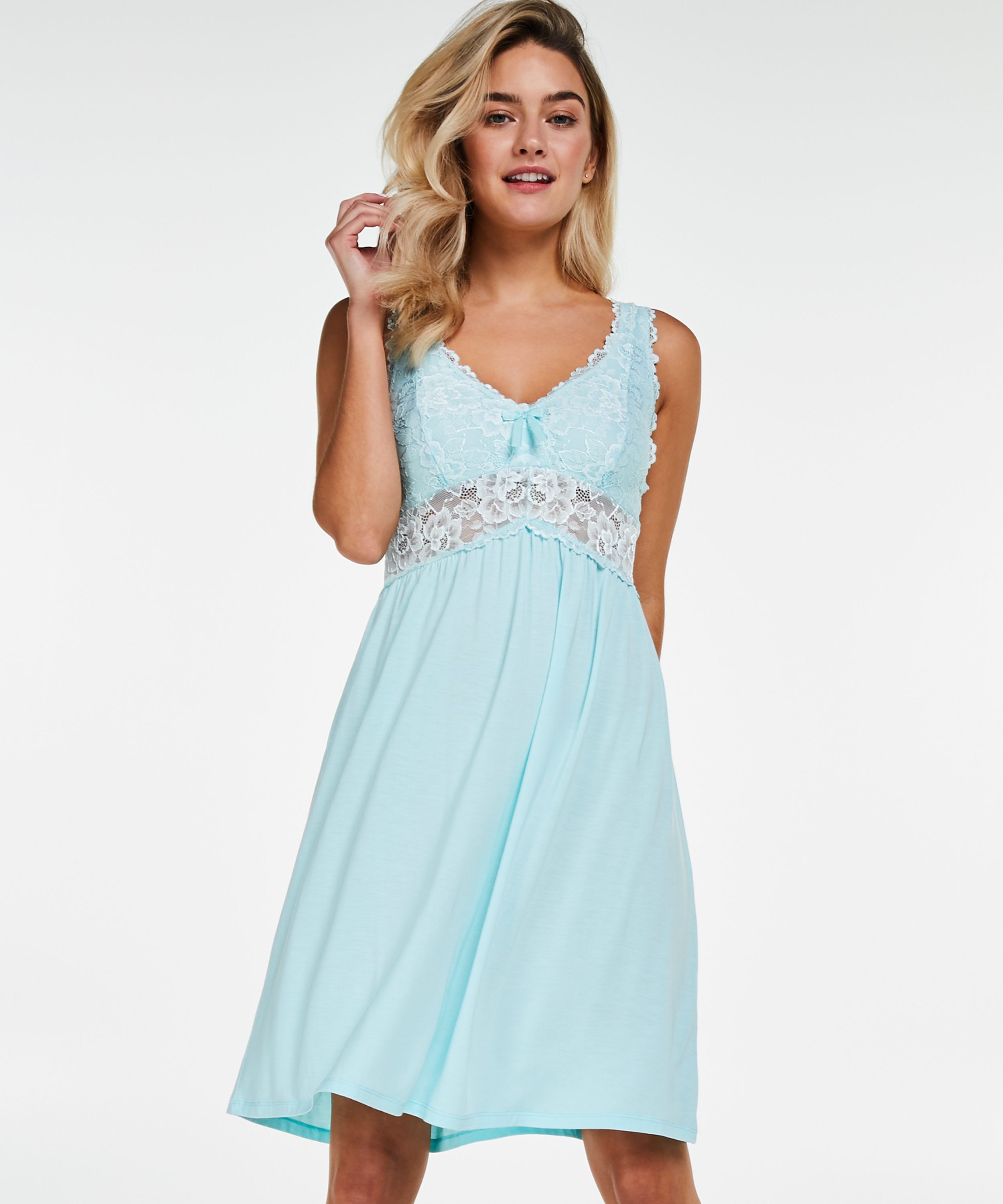 Slipdress Modal Lace mit Spitze, Blau, main