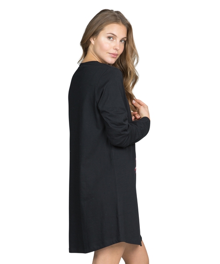 Chemise de nuit à décolleté et manches longues, Noir