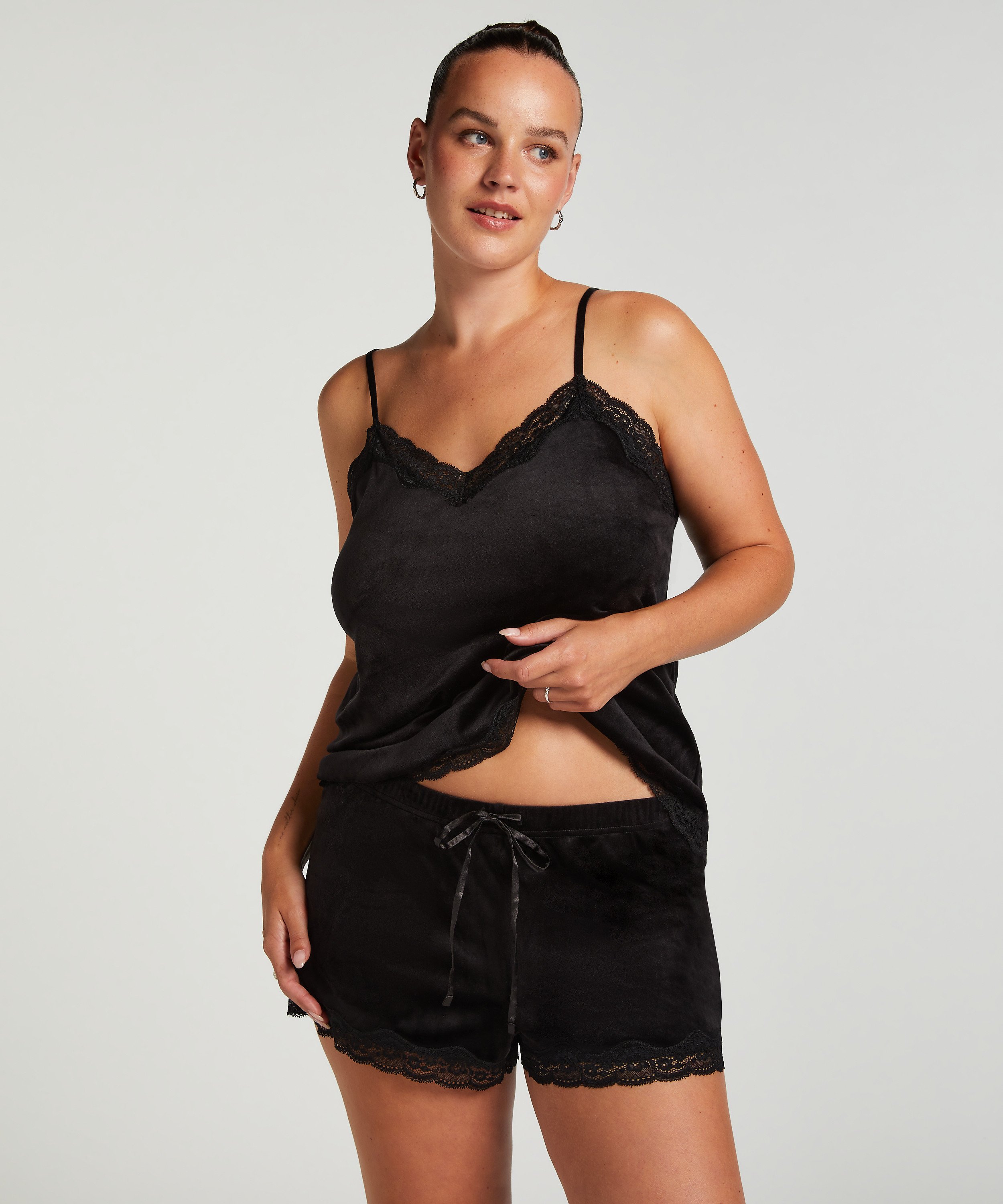 Cami Top Velours Lace, Schwarz, main