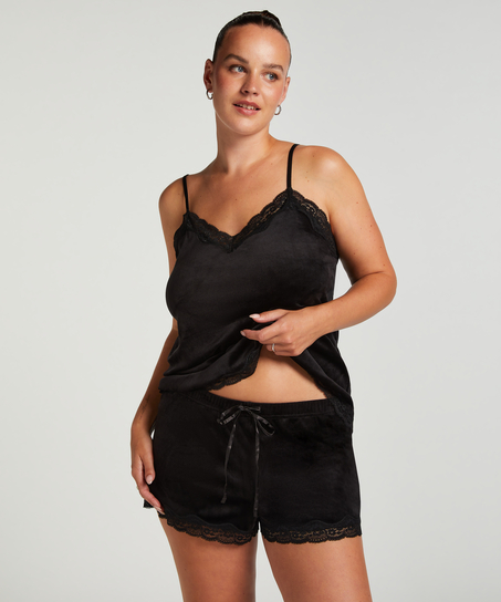 Cami Top Velours Lace, Schwarz