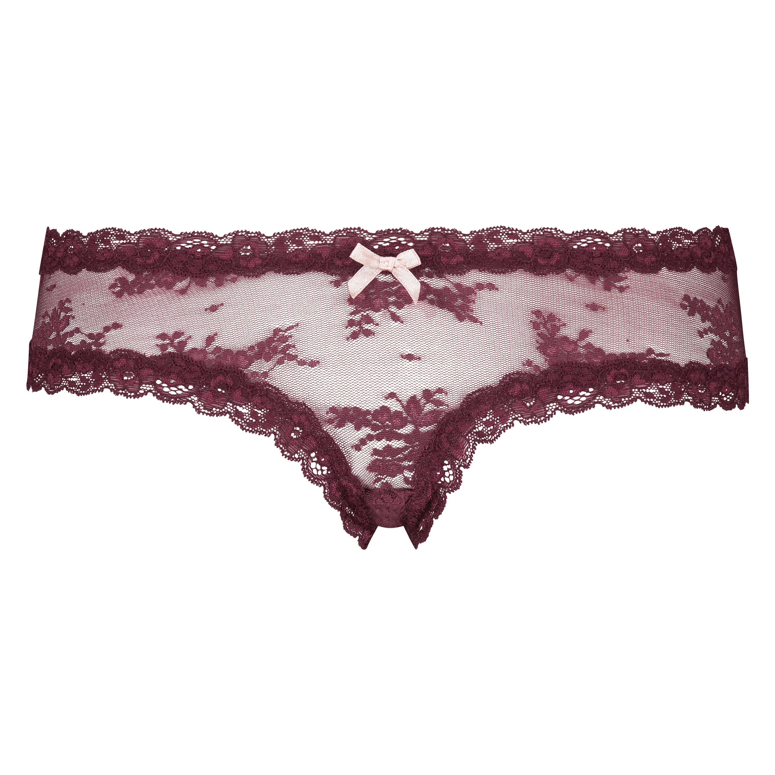 Slip brésilien V-shape Floral Mesh, Rouge, main