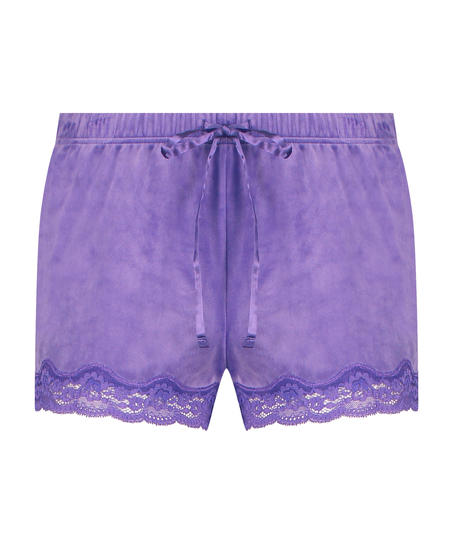 Shorts aus Velours mit Spitze, Lila