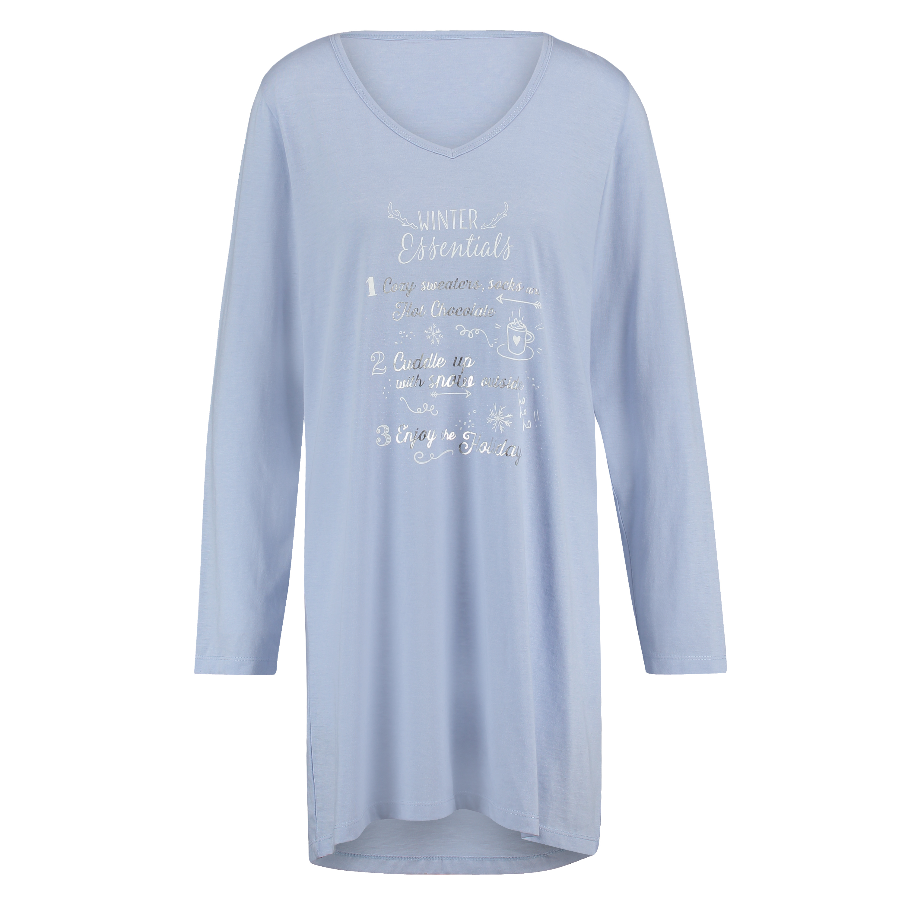 Chemise de nuit col en V, Bleu, main