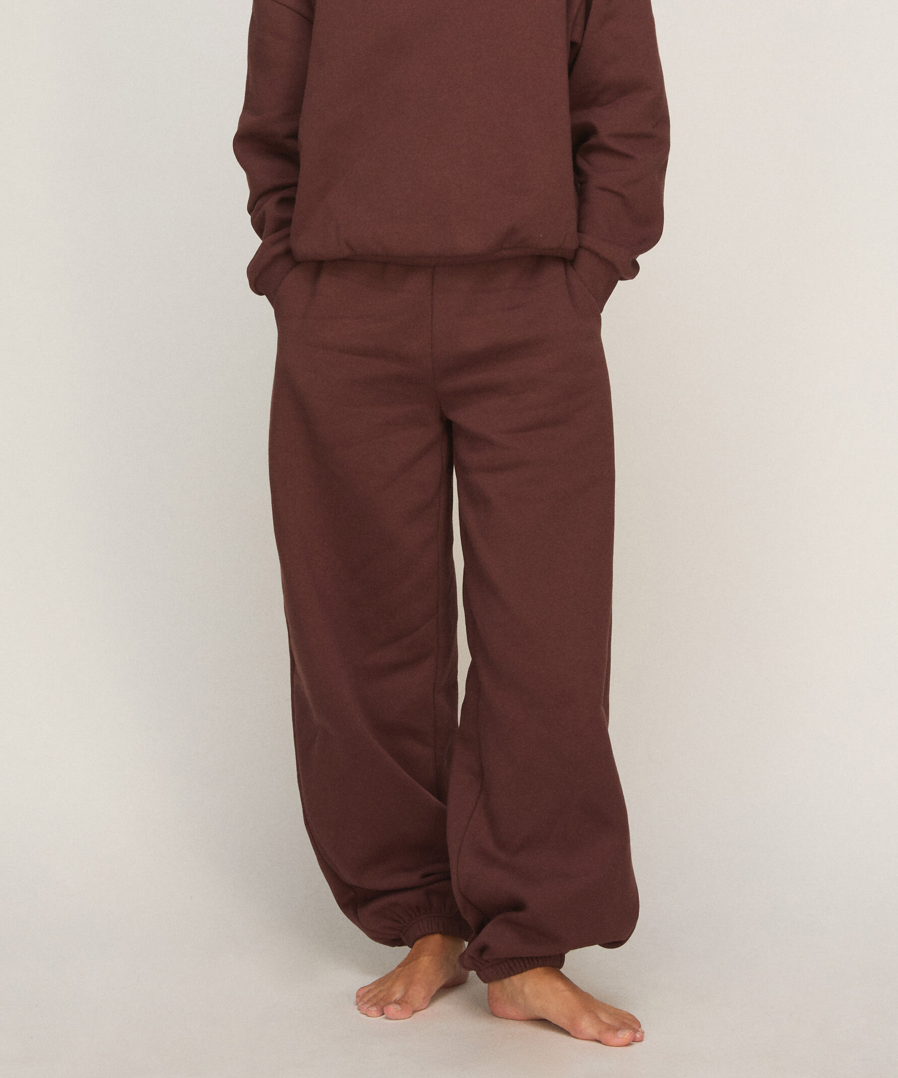 Pantalon Jogger en Molleton Brossé, Marron Pantalon Jogger en Molleton Brossé, Marron