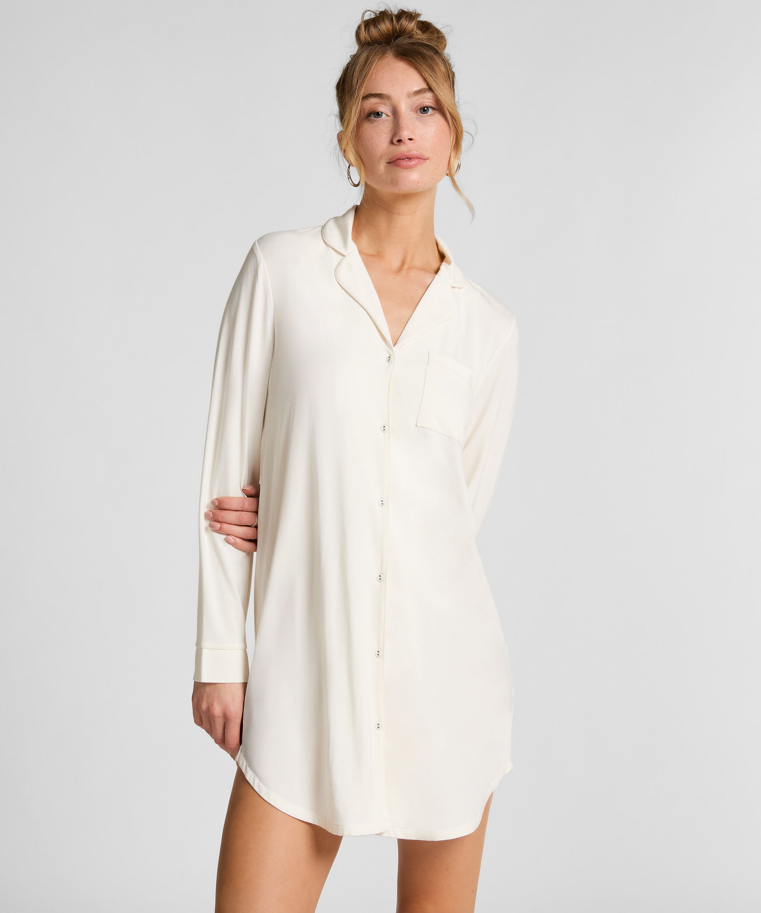 Robe-chemise à manches longues en jersey Essential, Blanc