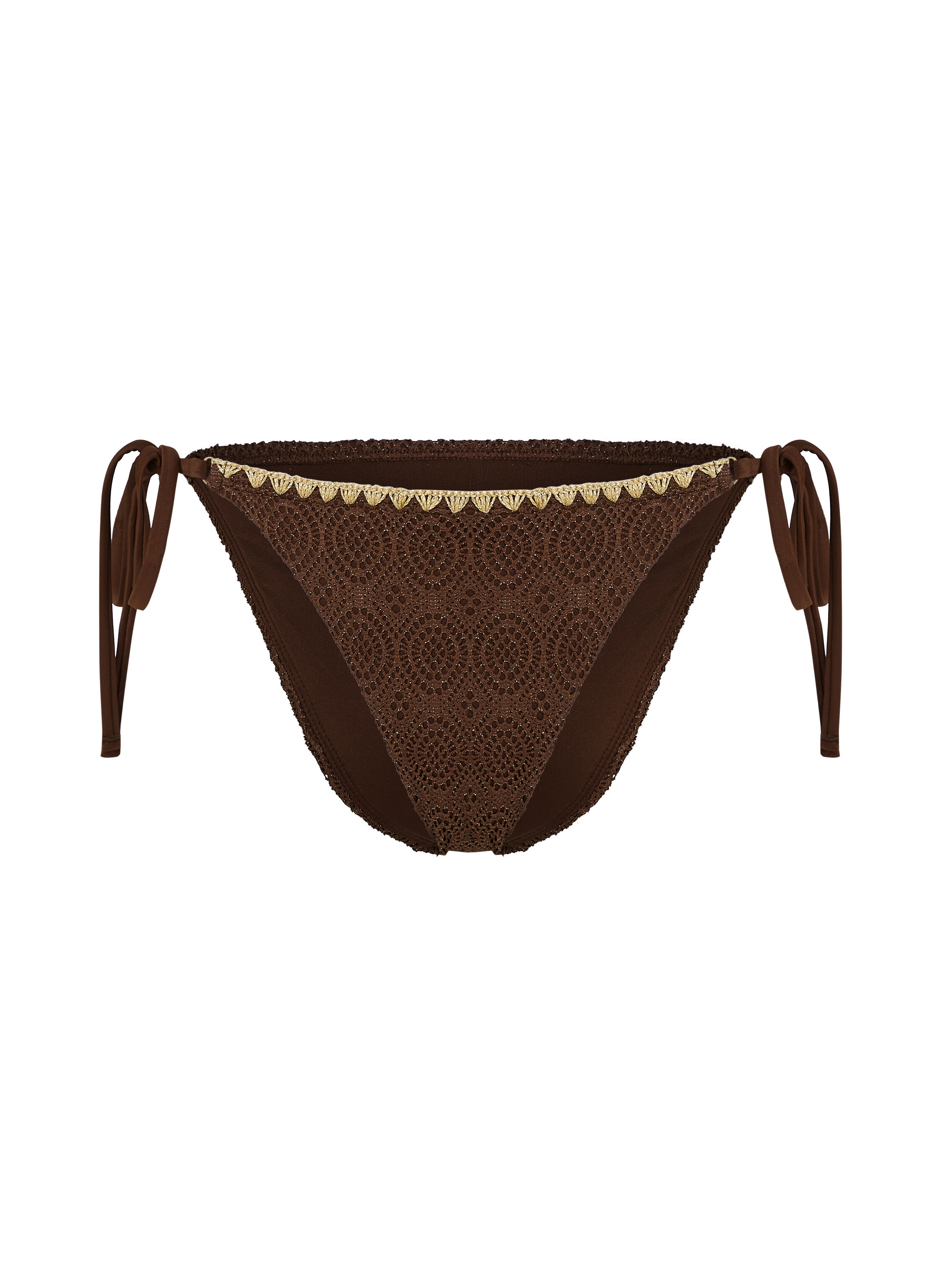 Slip de Bikini Cheeky Tanga Crochet, marron