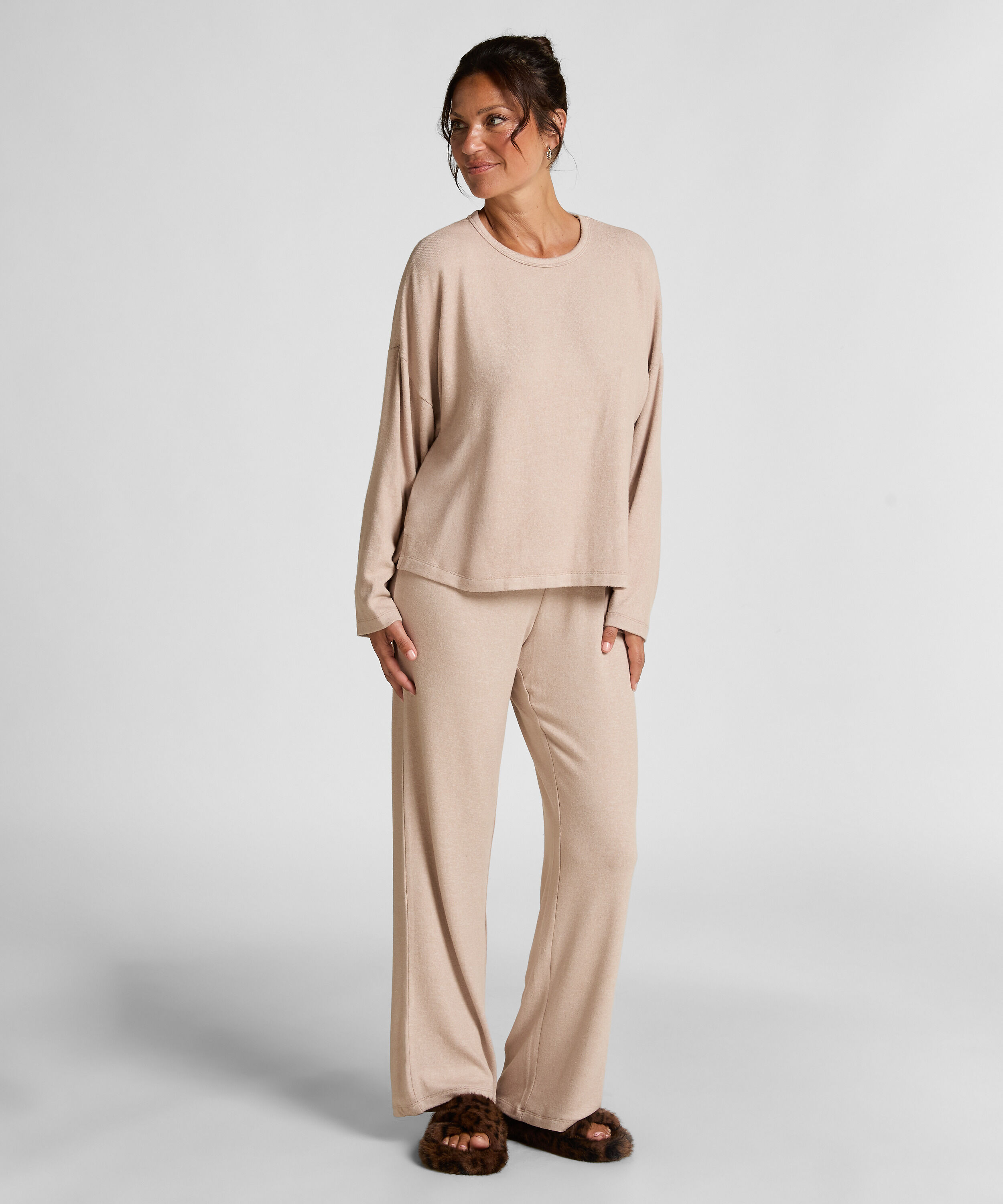 Langarm-Pyjamatop Jersey, Beige