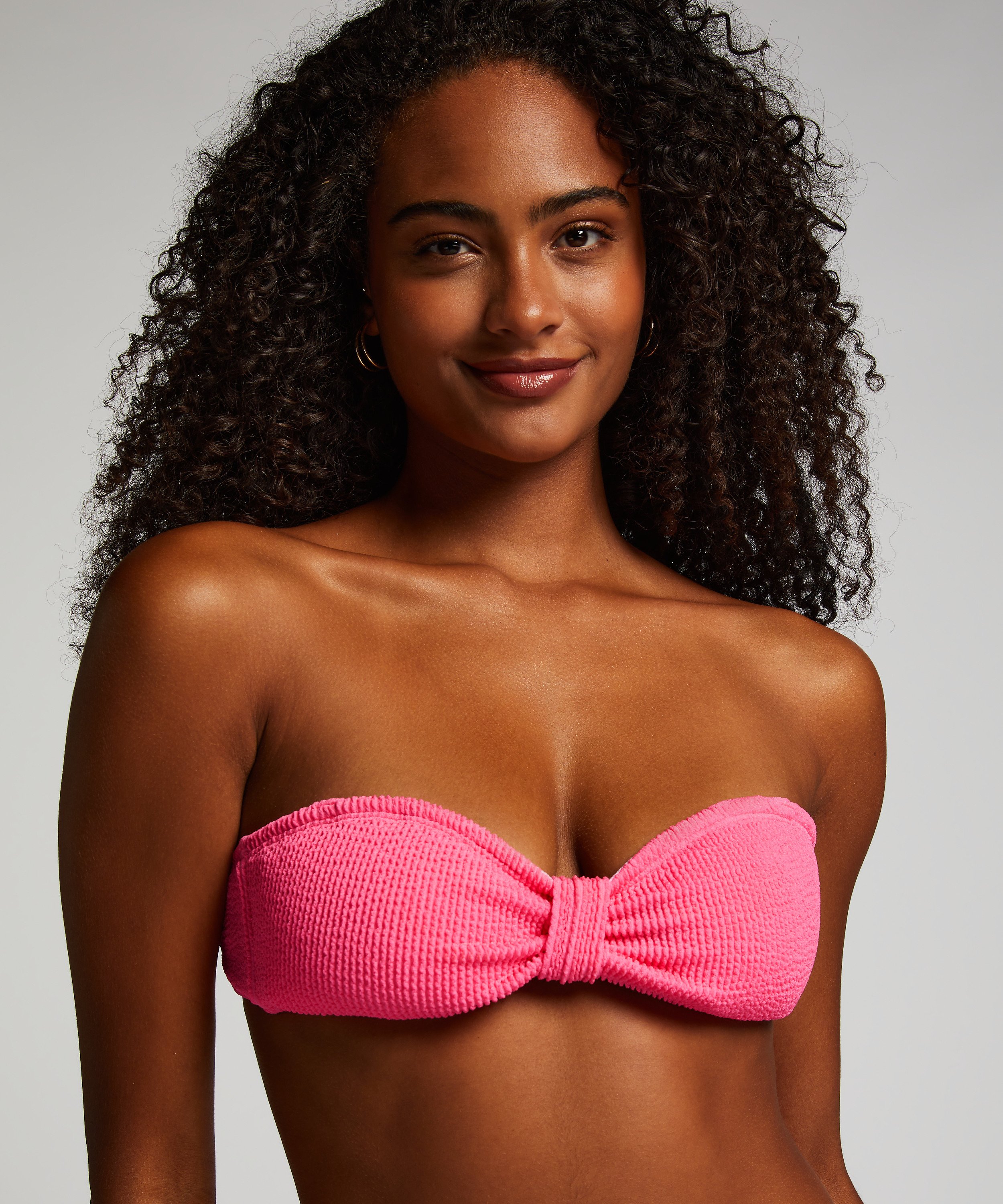 Haut de bikini bandeau Crinkle, Rose, main