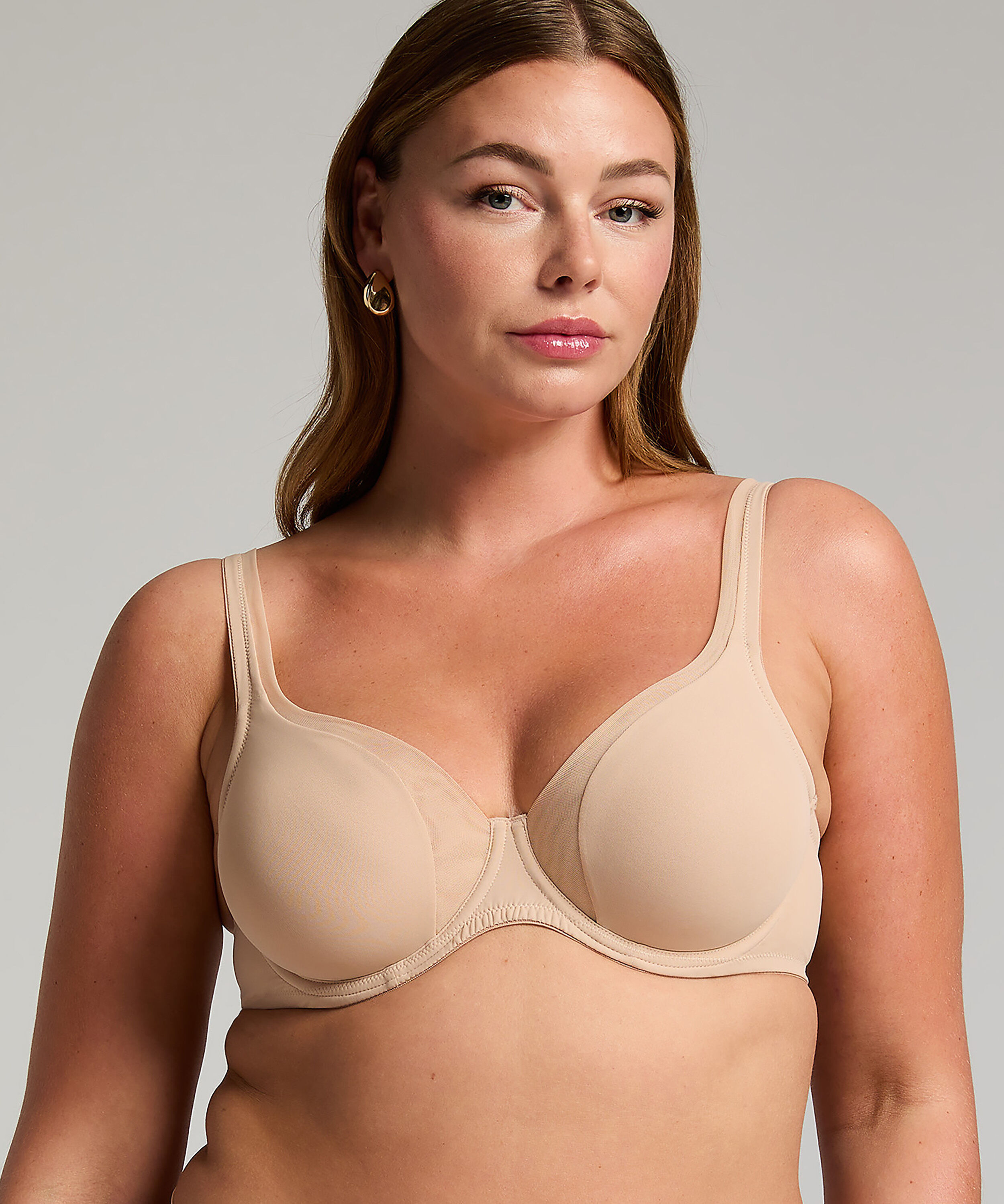 Unwattierter Bügel-BH Mesh, Beige