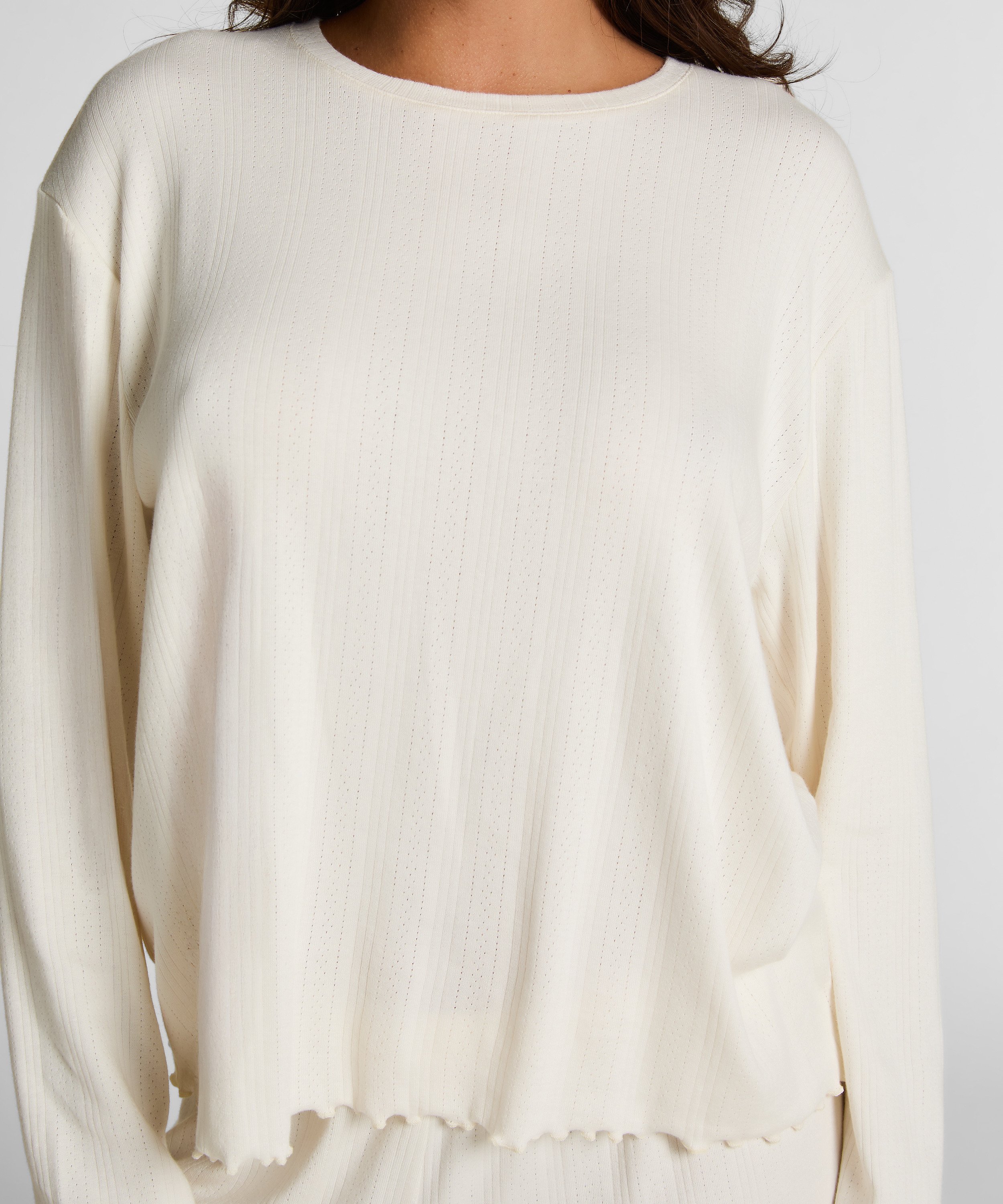 Pyjama Top Loose Pointelle, Weiß, main