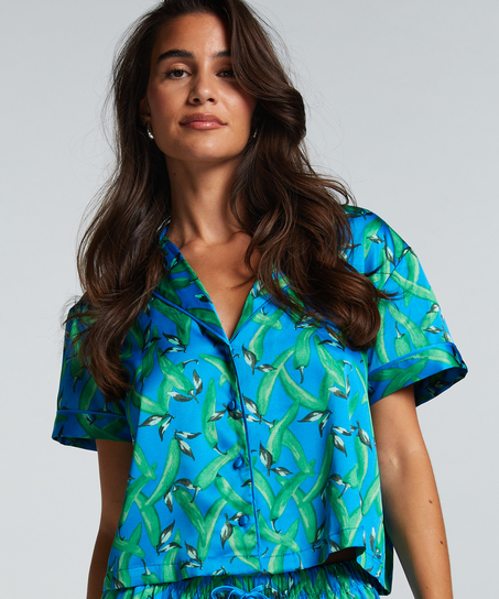 Veste &agrave; manches courtes en satin, Bleu