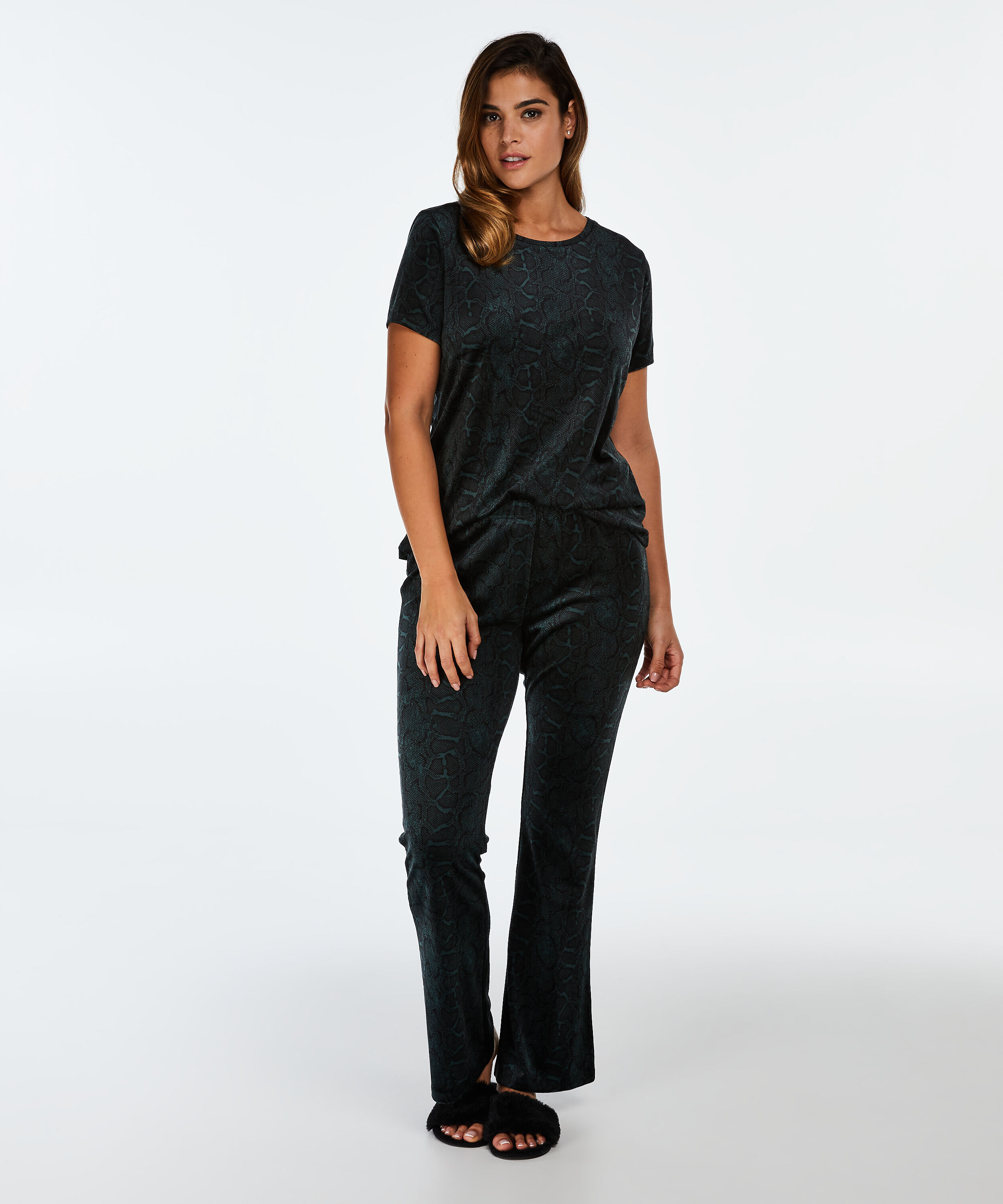 Flared Velours Leggings, gr&uuml;n