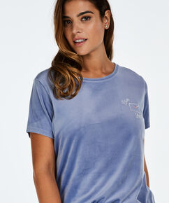 Kurz&auml;rmeliges Top aus Velours, Blau