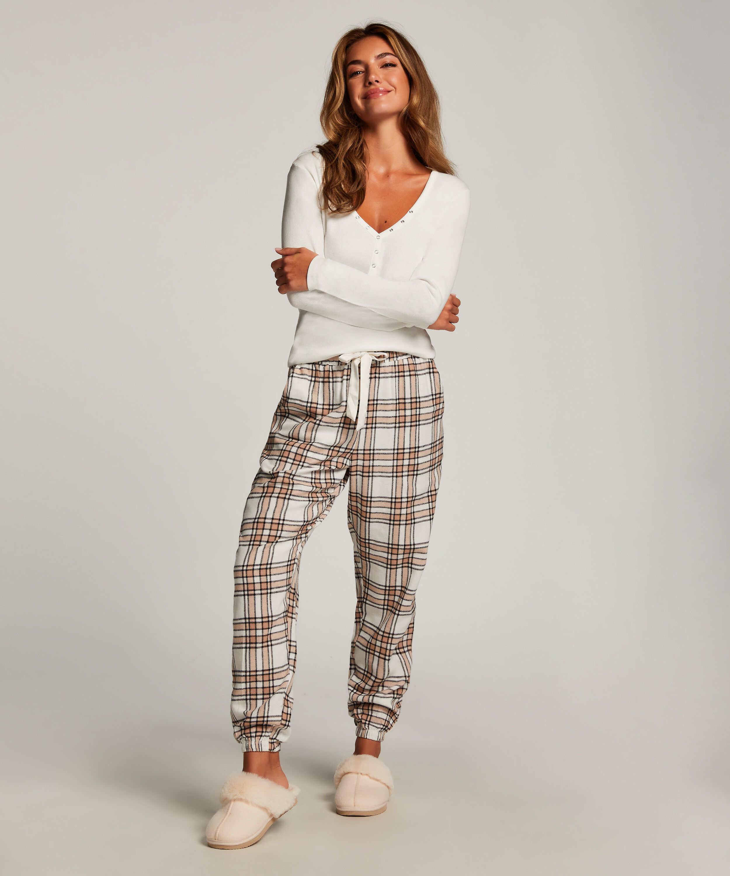 Pyjamahose aus Flanell, Beige